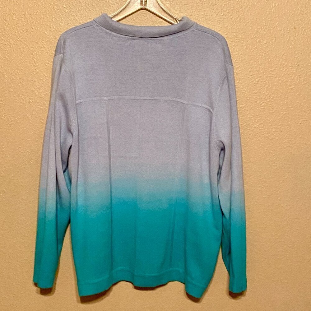 CAROL PATTERSON KNITS Sequin Embellished Sweater Ombre Cardigan Teal/Purple (L) - Picture 2 of 9